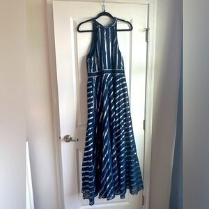Laundry by Shelli Segal Blue and Silver striped maxi dress- SIZE 12